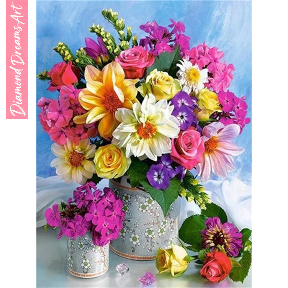 Resin Art Flower - لوحة فسيفساء ماسية كاملة بتصميم زهرة،
