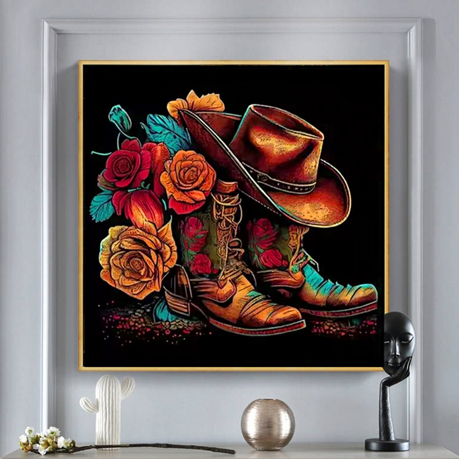 Resin Art For Rose - قبعة رعاة البقر الأحذية الماس اللوحة
